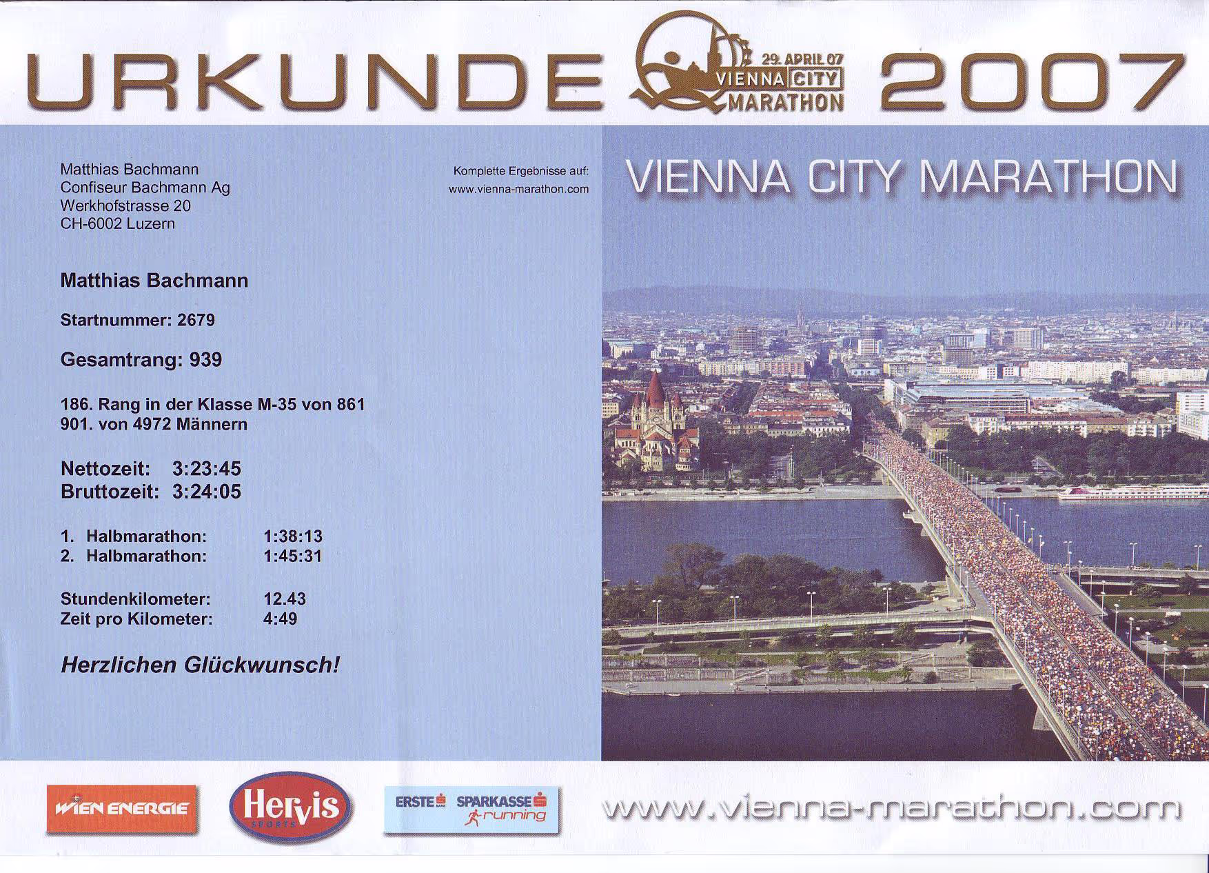 Diplom Vienna City Marathon 2007