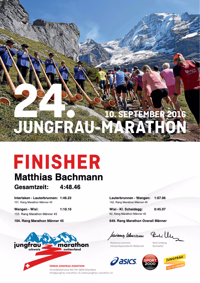 Diplom Jungfrau Marathon 2016